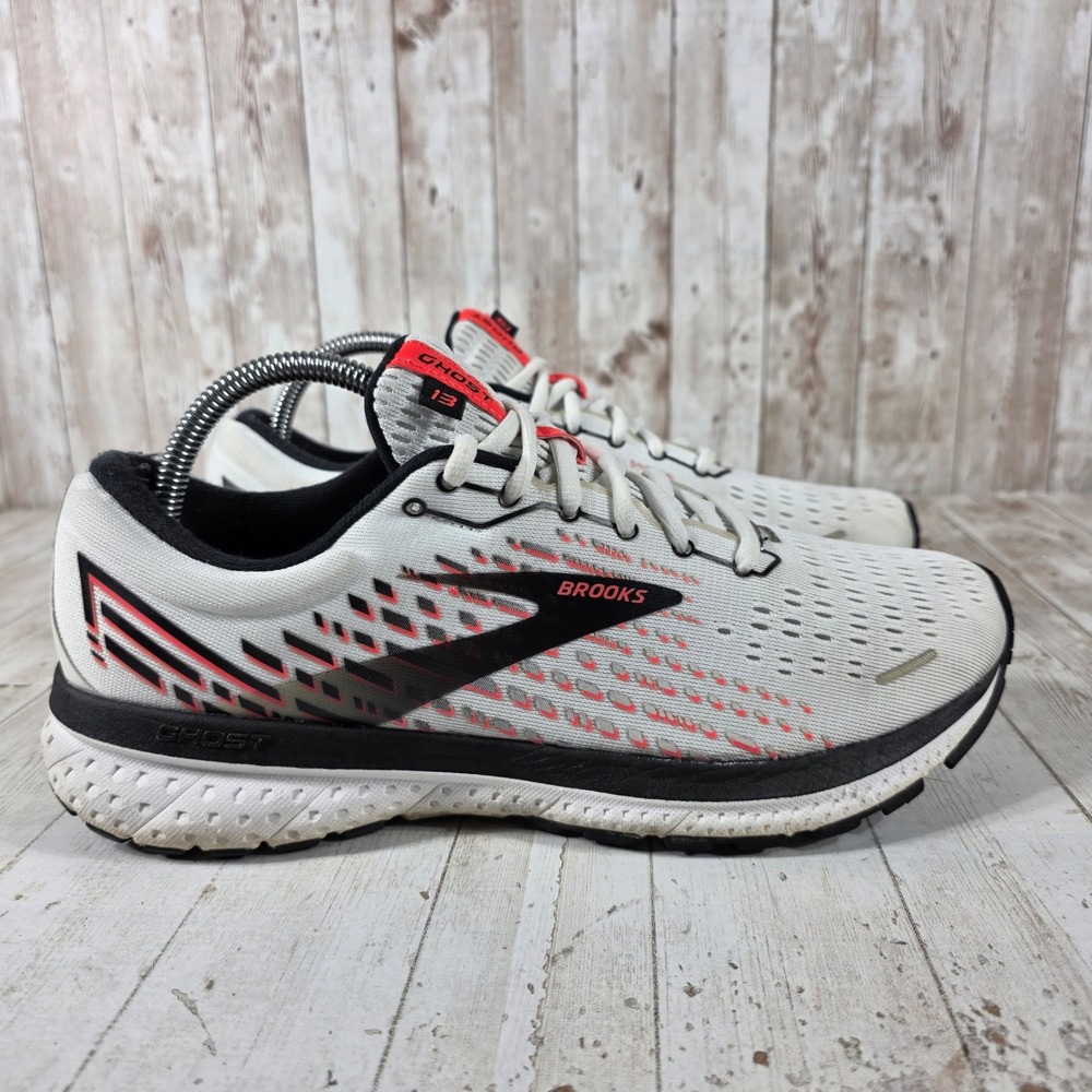 Brooks Ghost 13 Womens Running Shoes White Black Coral 1203381B192 Size 10